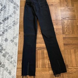 MOTHER Black Insider Slit Crop Step Fray Jeans